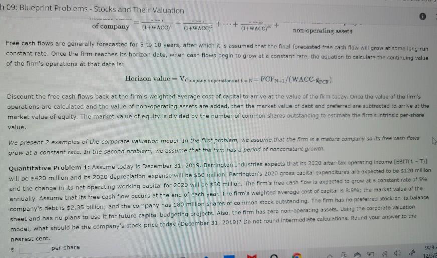 Solved Th 09 Blueprint Problems Stocks And Their Chegg