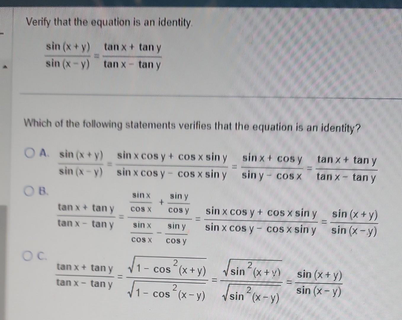 Solved Verify That The Equation Is An Identity Chegg