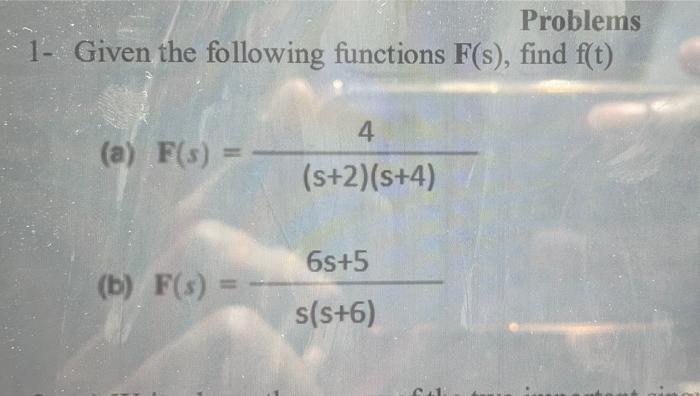 Solved Problems Given The Following Functions F S Find Chegg