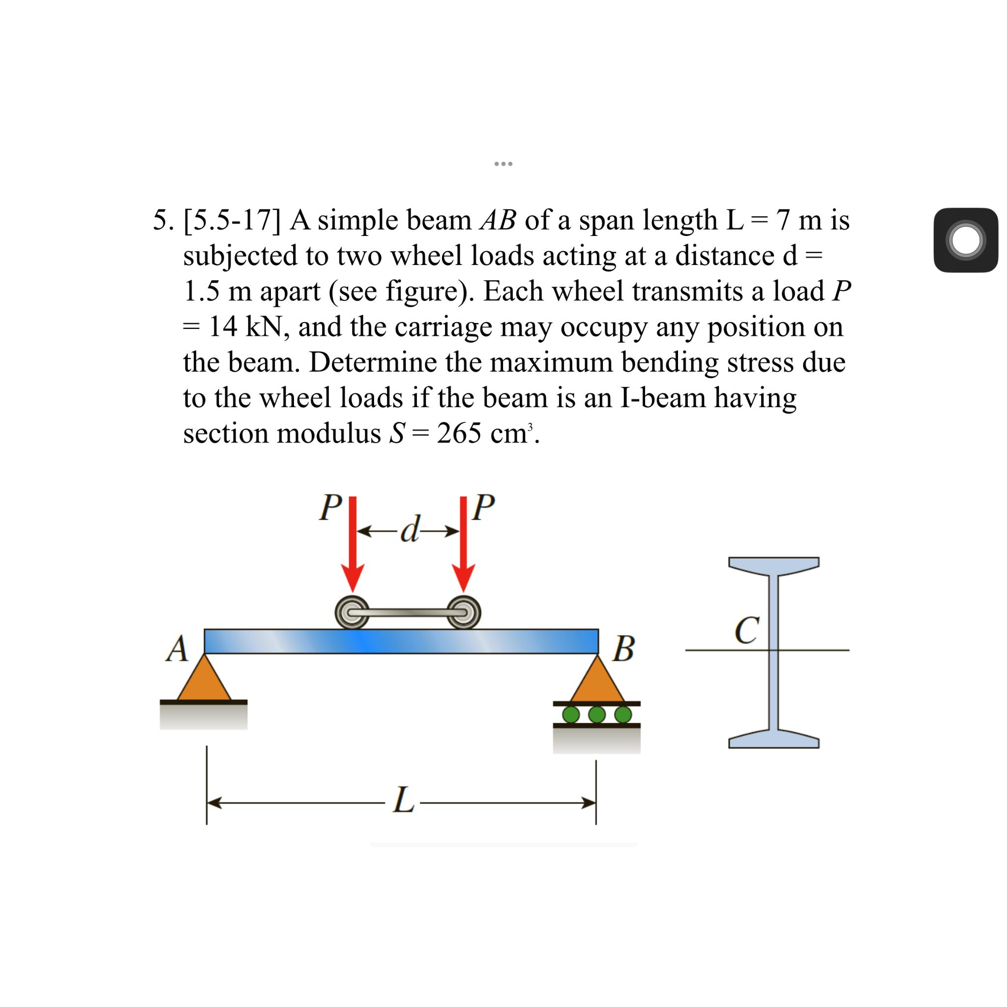 Solved 5 5 17 A Simple Beam AB Of A Span Length L 7m Is Chegg