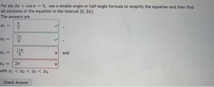 Solved For Sin X Cos X Use A Double Angle Or Chegg