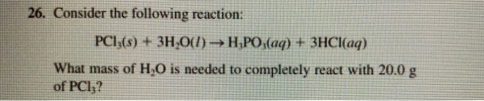 Solved Consider The Following Reaction Pcl S Chegg