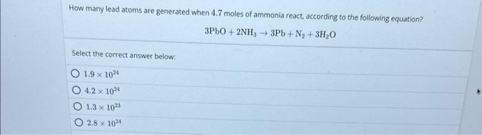 Solved How Many Lead Atoms Are Generated When Moles Of Chegg