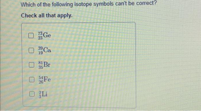 Solved Which Of The Following Isotope Symbols Can T Be Chegg