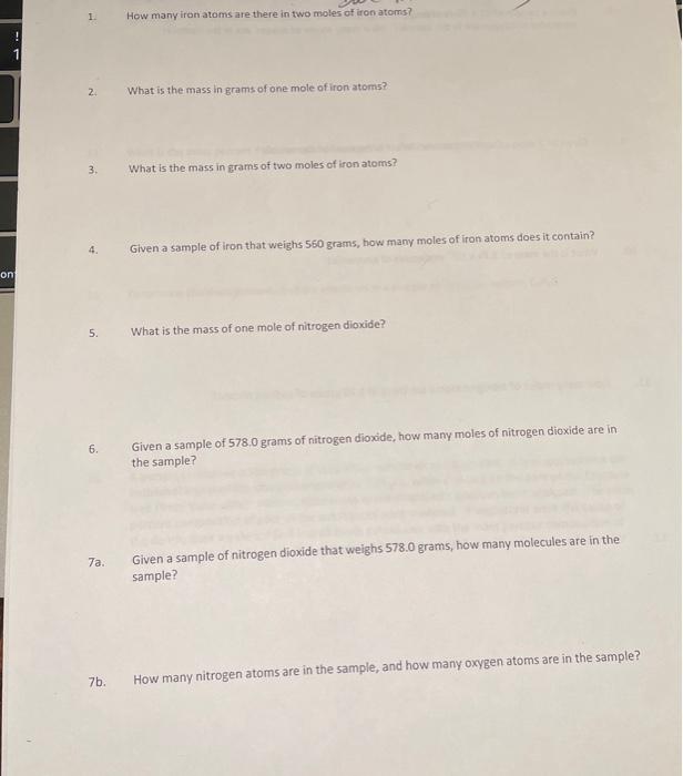 Solved 1 How Many Iron Atoms Are There In Two Moles Of Iron Chegg