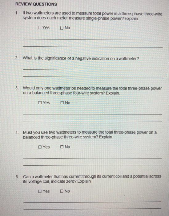 Solved Review Questions If Two Wattmeters Are Used To Chegg