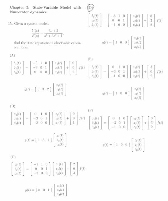 Solved Chapter 5 State Variable Model With Numerator Chegg