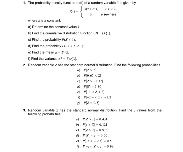 Solved The Probability Density Function Pdf Of A Random Chegg