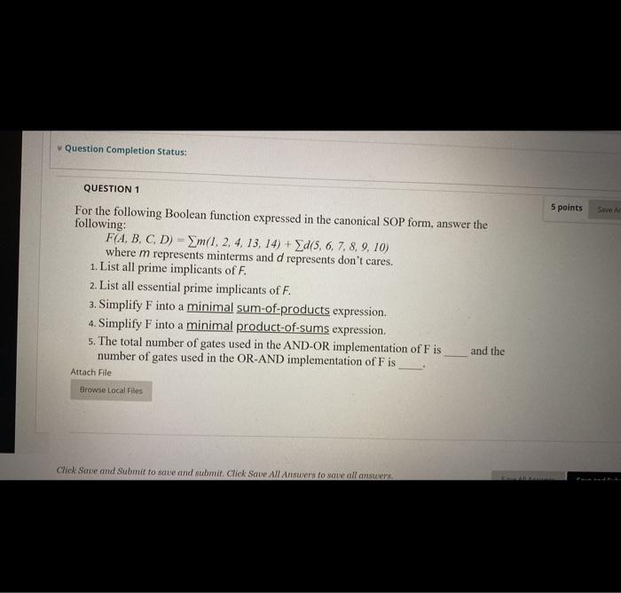 Solved For The Following Boolean Function Expressed In The Chegg