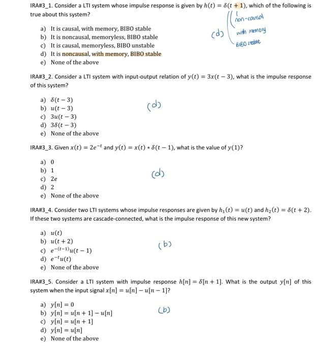 Solved Ira Consider A Lti System Whose Impulse Chegg