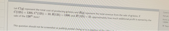 Solved Let C Q Represent The Total Cost Of Producing Items Chegg