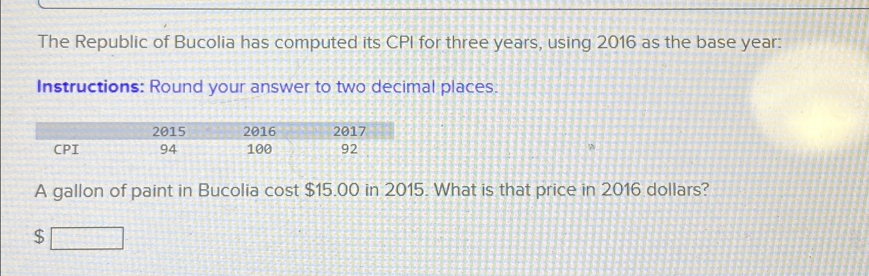 Solved The Republic Of Bucolia Has Computed Its Cpi For Chegg