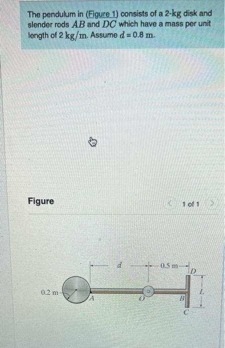 Solved The Pendulum In Figure Consists Of A Kg Disk Chegg