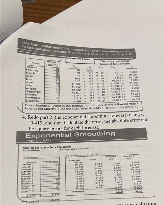Solved 4 Redo Part 2 The Exponential Smoothing Forecast Chegg