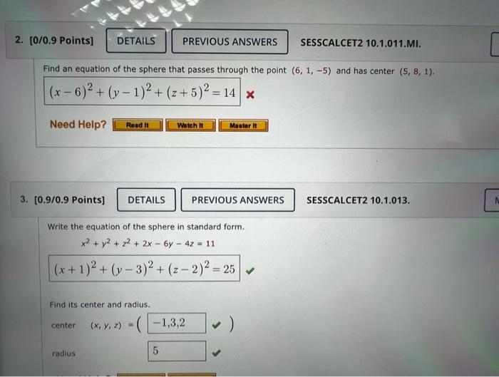 Solved Find An Equation Of The Sphere That Passes Through Chegg