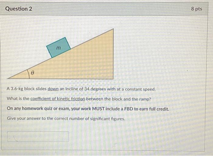 Solved A Kg Block Slides Down An Incline Of Degrees Chegg