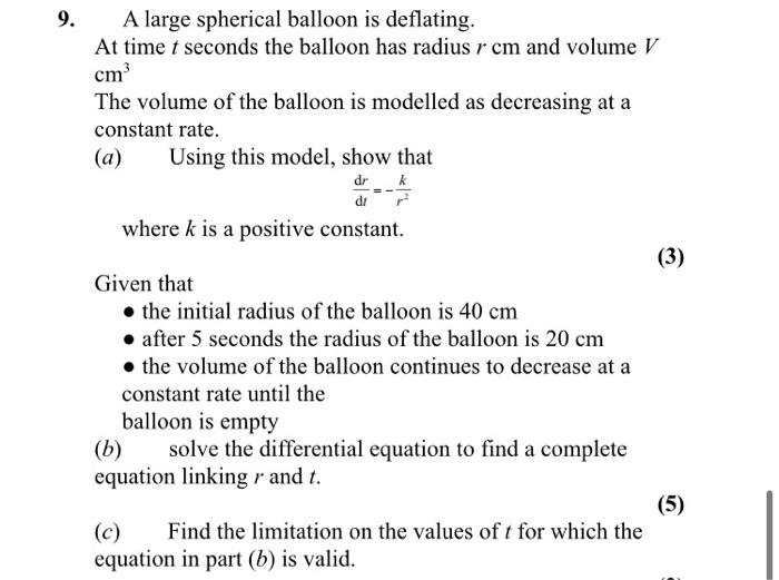 Solved A Large Spherical Balloon Is Deflating At Time T Chegg