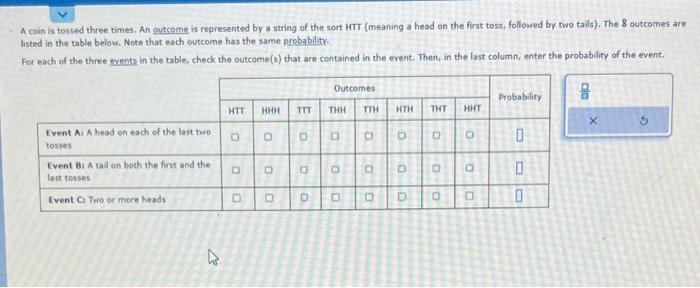 Solved A Coin Is Tosses Three Times An Outcome Is Chegg