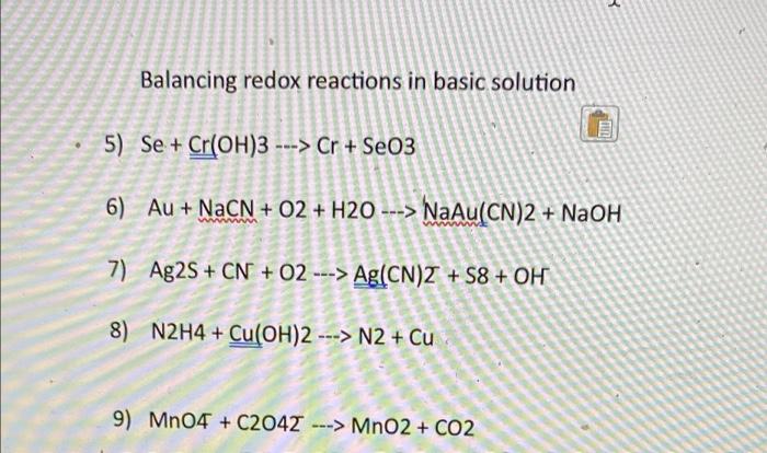 Solved Balancing Redox Reactions In Basic Solution Se Chegg