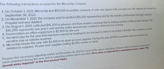 Solved The Following Transactions Occurred For The Microchip Chegg