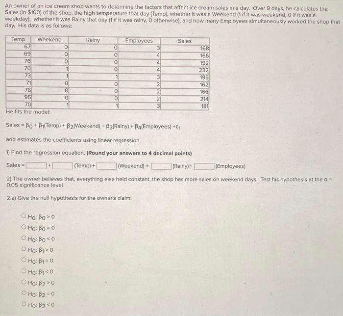 Solved An Owner Of An Ice Cream Shop Wants To Determine The Chegg