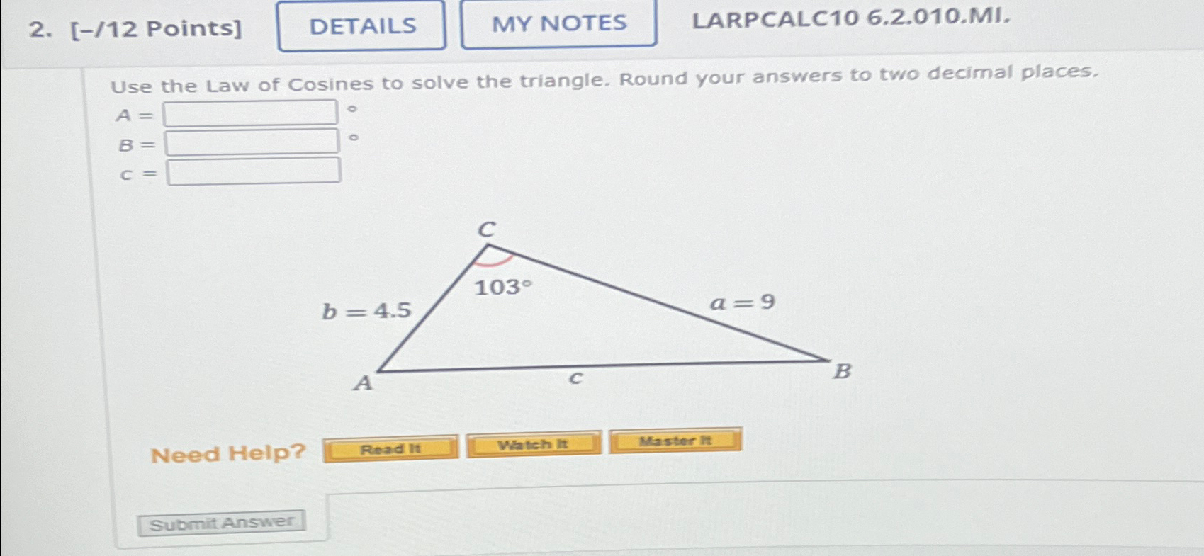 Solved 12 Points LARPCALC10 6 2 010 MI Use The Law Of Chegg