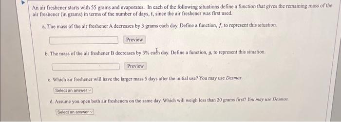 Solved An Air Freshener Starts With 55 Grams And Evaporates Chegg