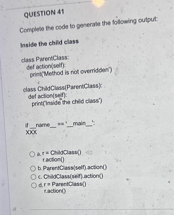 Solved QUESTION 41 Complete The Code To Generate The Chegg