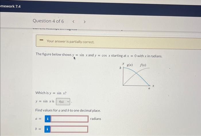 Solved The Figure Below Shows Y Sinx And Y Cosx Starting At Chegg