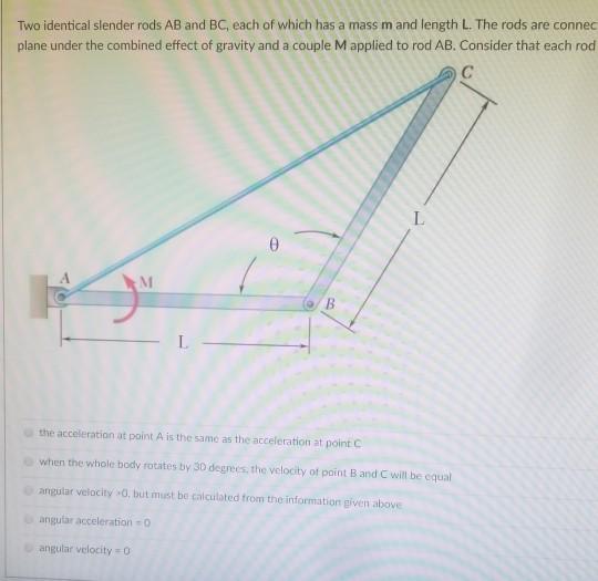 Solved Two Identical Slender Rods Ab And Bc Each Of Which Chegg