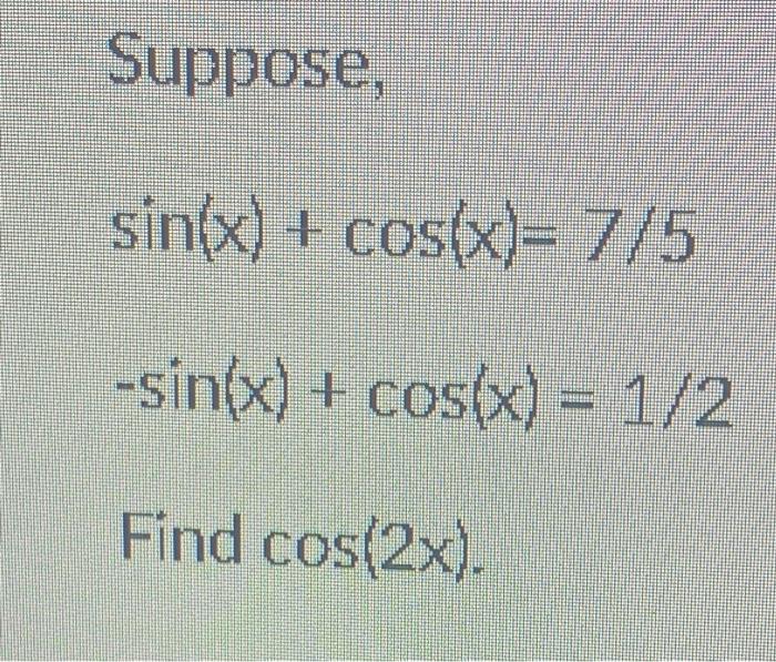 Solved Suppose Sin X Cos X 7 5sin X Cos X 1 2 Find Chegg