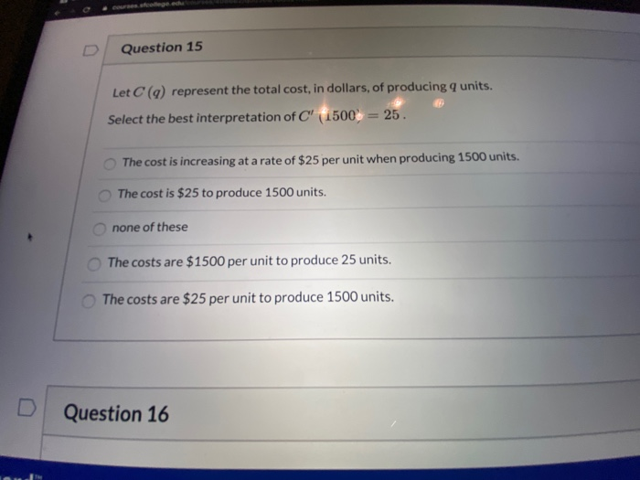 Solved D Question Let C Q Represent The Total Cost In Chegg