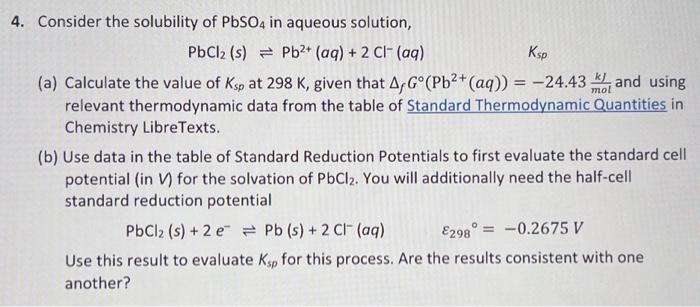 Solved Consider The Solubility Of Pbso In Aqueous Chegg