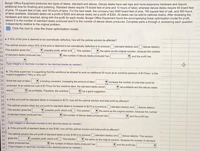 Solved Burger Office Equipment Produces Two Types Of Desks Chegg