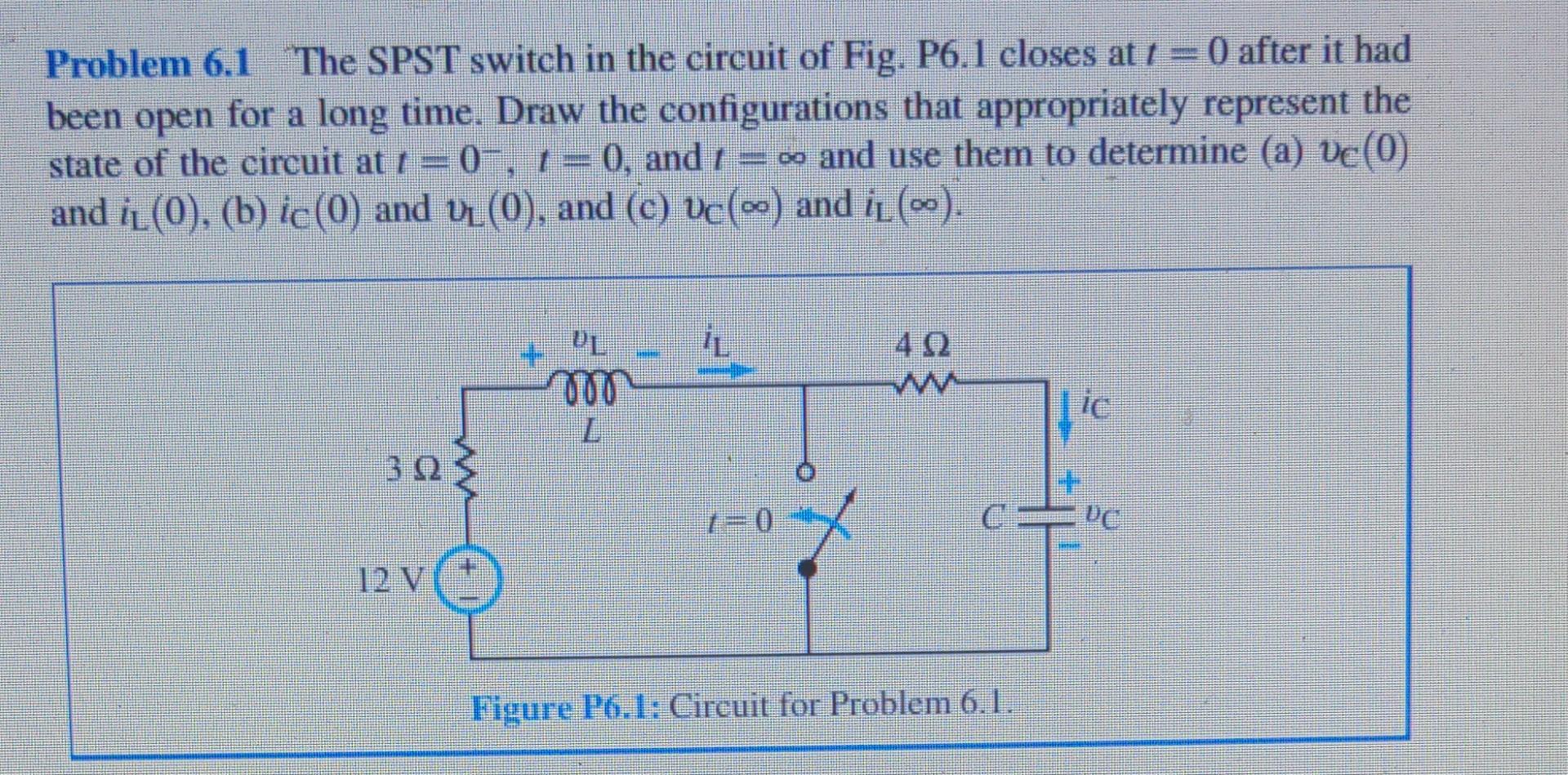 Solved Problem 6 1 The SPST Switch In The Circuit Of Fig Chegg