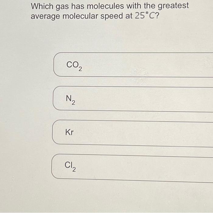 Solved Which Gas Has Molecules With The Greatest Average Chegg