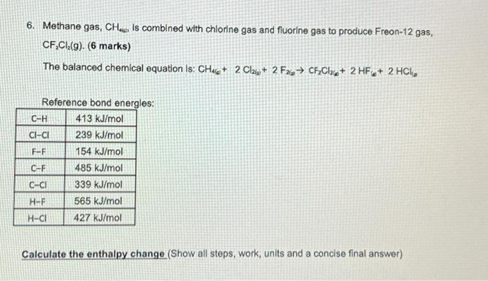 Solved 6 Methane Gas CH Is Combined With Chlorine Gas And Chegg