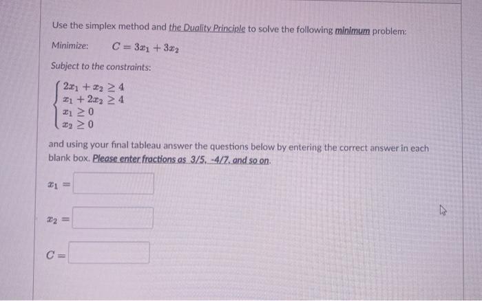 Solved Use The Simplex Method And The Duality Principle To Chegg