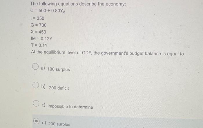 Solved The Following Equations Describe The Economy Chegg