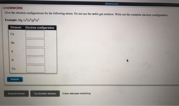 Solved References Chemwork Give The Electron Configurations Chegg