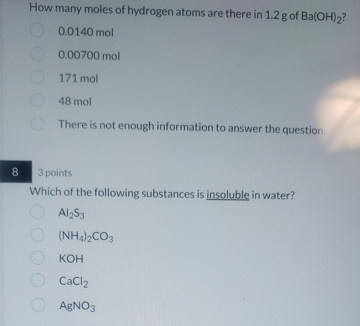 Solved How Many Moles Of Hydrogen Atoms Are There In G Chegg