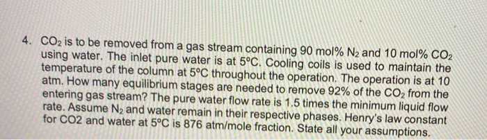 Solved Co Is To Be Removed From A Gas Stream Containing Chegg