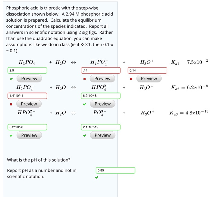 Solved Phosphoric Acid Is Triprotic With The Step Wise Chegg