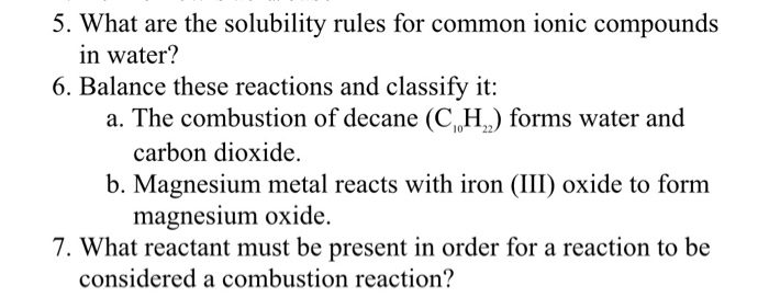 Solved What Are The Solubility Rules For Common Ionic Chegg