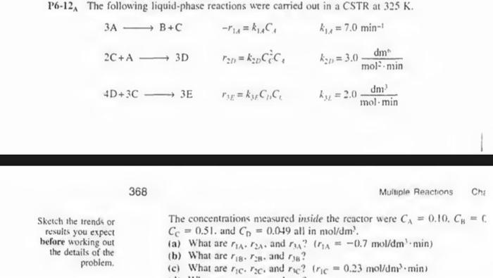 Solved P The Following Liquid Phase Reactions Were Chegg