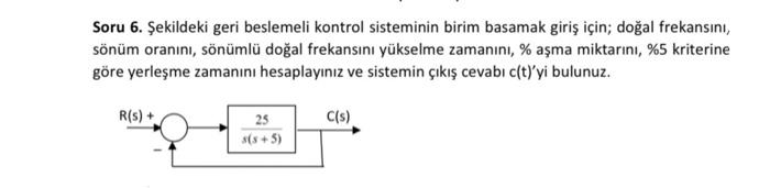 Solved Soru 6 Şekildeki geri beslemeli kontrol sisteminin Chegg