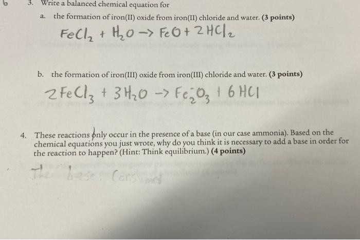 Solved 3 Write A Balanced Chemical Equation For A The Chegg