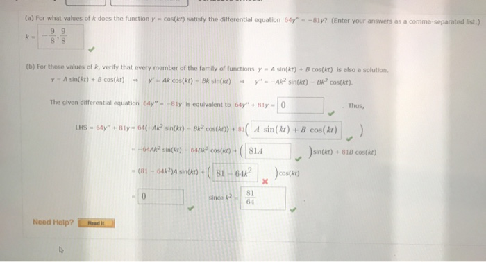 Solved A For What Values Of K Does The Function Y Chegg