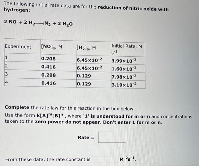 Solved Question The Following Initial Rate Data Are For The Chegg