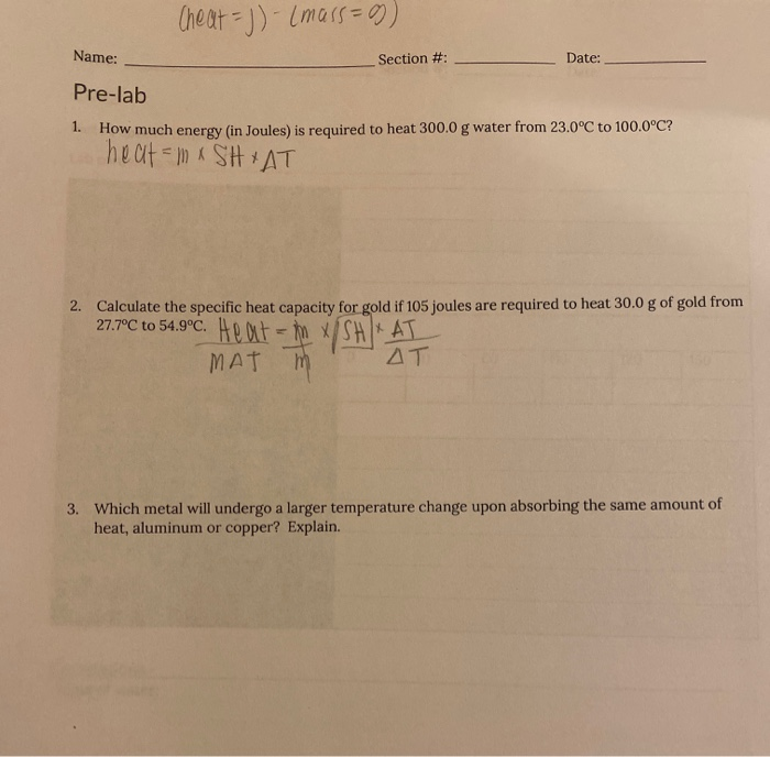 Solved Cheat Mass O Name Section Date Pre Lab Chegg